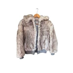 Vtg '80s Princess Caravelle Rabbit Fur Bomber Coat Child's Size 10 Gray White